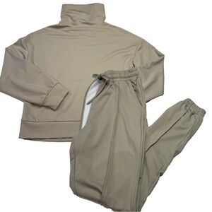 Neutral Beige Lounge Set with Mock Neck Pullover & Joggers – SHEIN